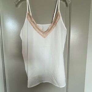 SHEIN White Camisole with Champagne Lace Trim